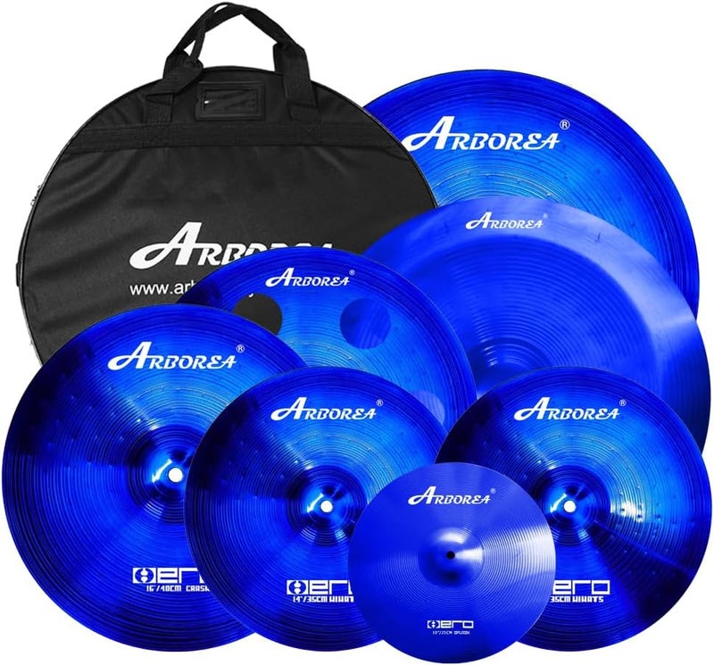 Arborea Cymbal Pack for Drum 7 pcs Blue Hero Series Include 14"Hihats 16"Crash 20"Ride Bonus 10" Splash 16"Ozone Stacker 18" China Cymbal Free Cymbal Bag - Image 1